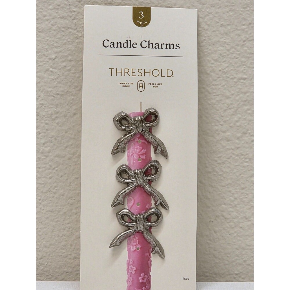 Threshold 3 Pack Silver Bow Candle Charms Decorative Jar Accessory Metallic